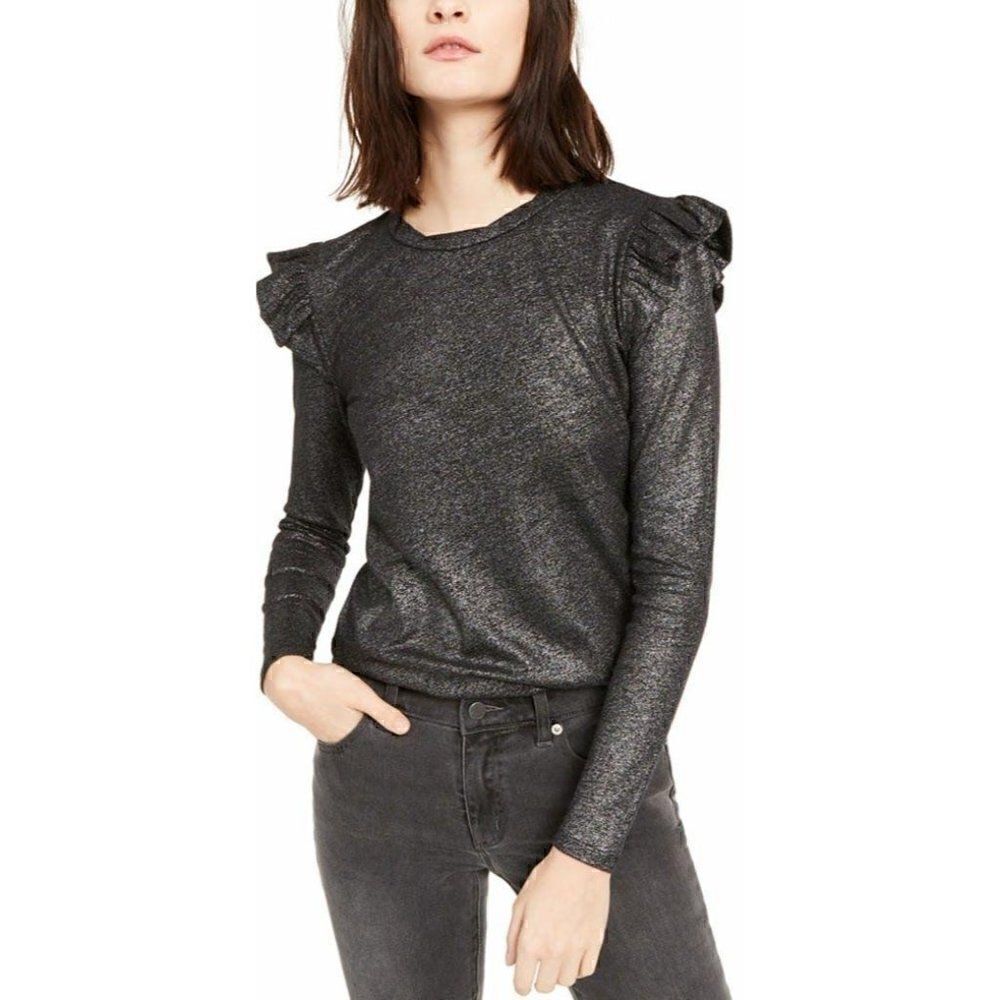 Michael Kors NWT Petite Black/Silver Blouse Top XS‎